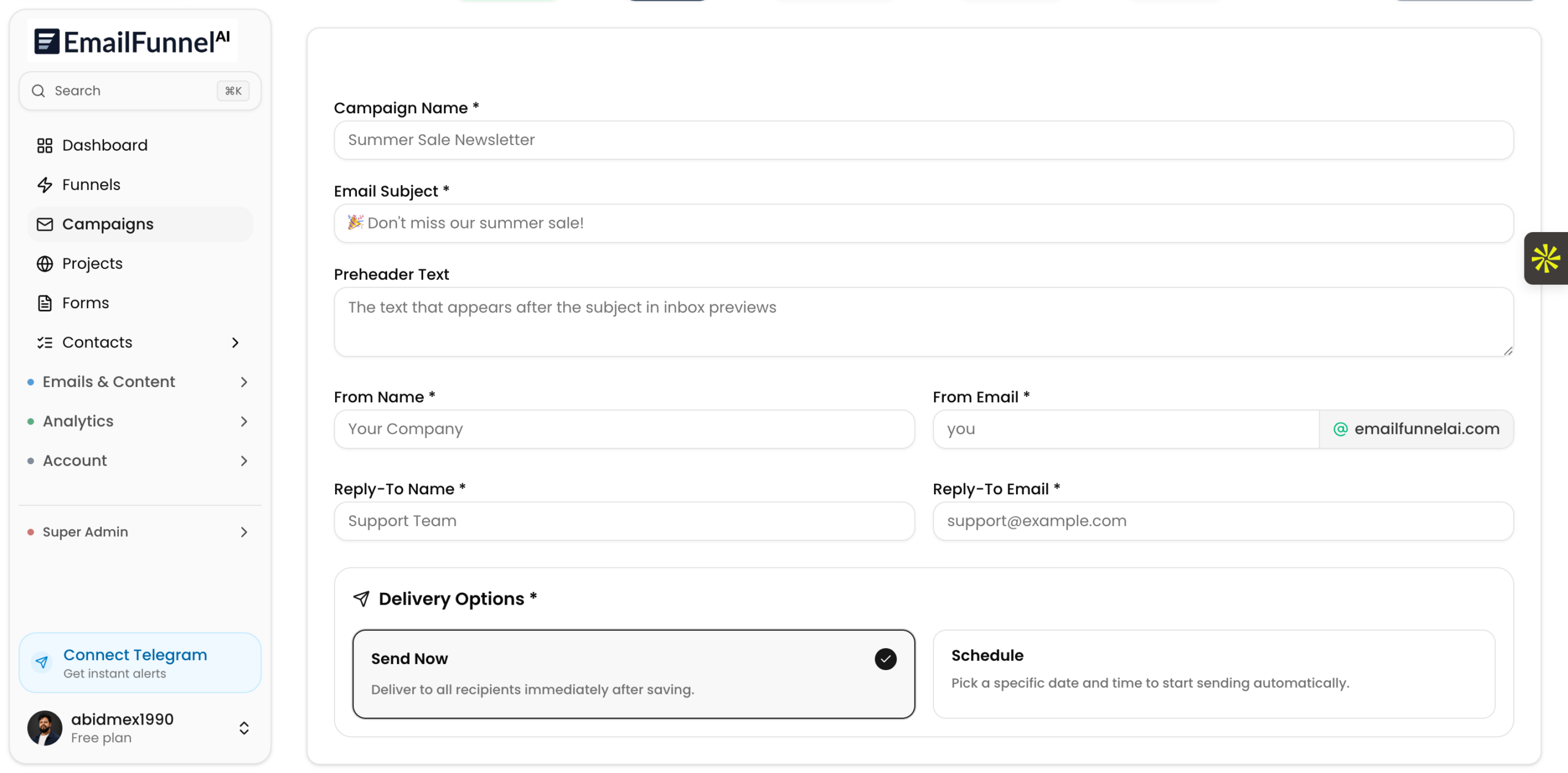 email funnel AI interface